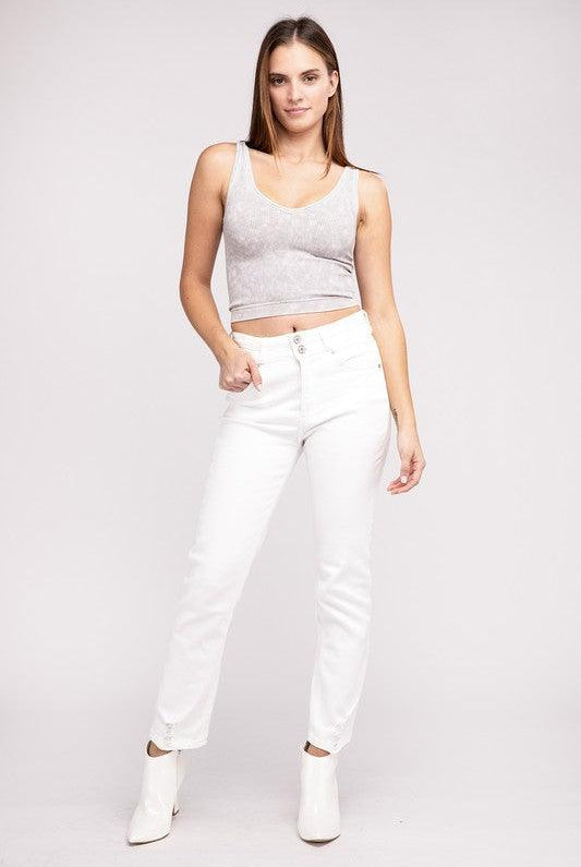Women's Shirts 2 Way Neckline Washed Ribbed Cropped Tank Top