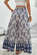 Boho Smocked High Waist Wide Leg Pants