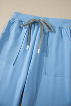 Solid V-Neck Tee & Drawstring Pants Set