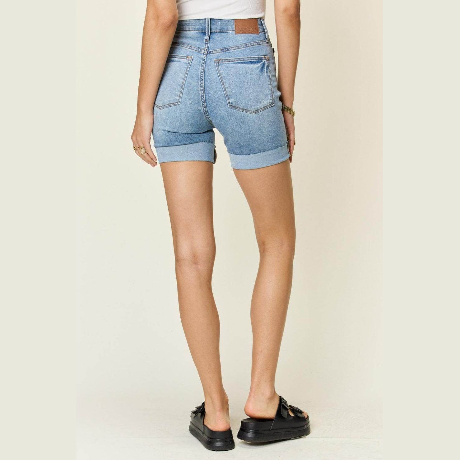 Judy Blue Full Size Tummy Control High Waist Denim Shorts - VacationGrabs