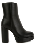 Black chunky heel ankle boots for women with a sleek design and platform sole