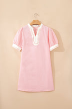 Scallop Trim Colorblock Puff Sleeve Mini Dress
