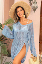 Crochet Side Split Beach Coverups Swimwear Dress - VacationGrabs
