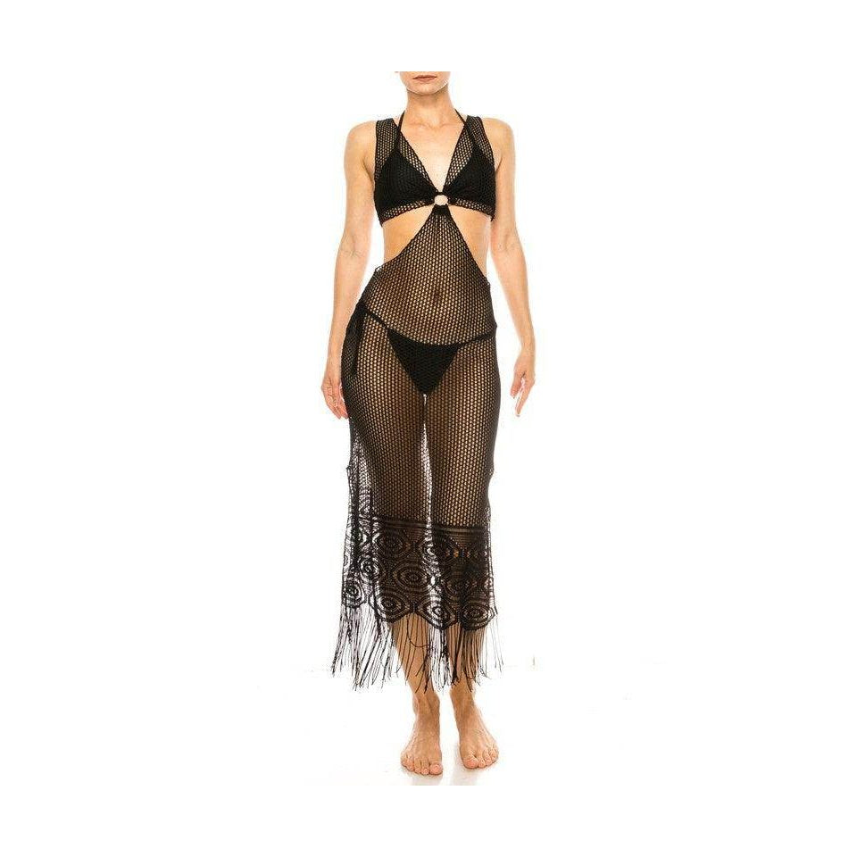Swimwear - Relaxing Crochet With Tinsel Bottom Mid Cutout - VacationGrabs