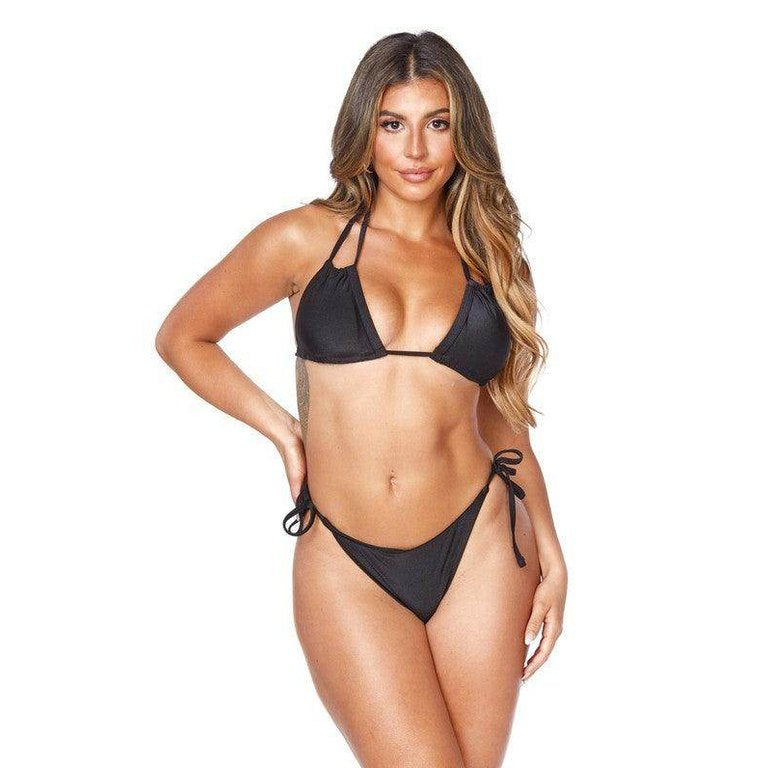 Swimwear - Two Piece Double Straps Halter Neckline Bikini - VacationGrabs