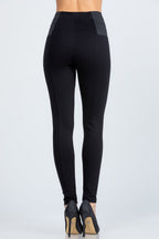Side elastic nylon ponte high waist skinny pants