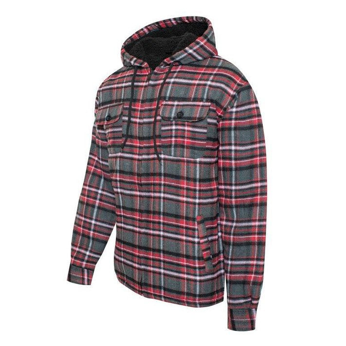 Men's Flannel Sherpa Lined Jacket with Hood - VacationGrabs