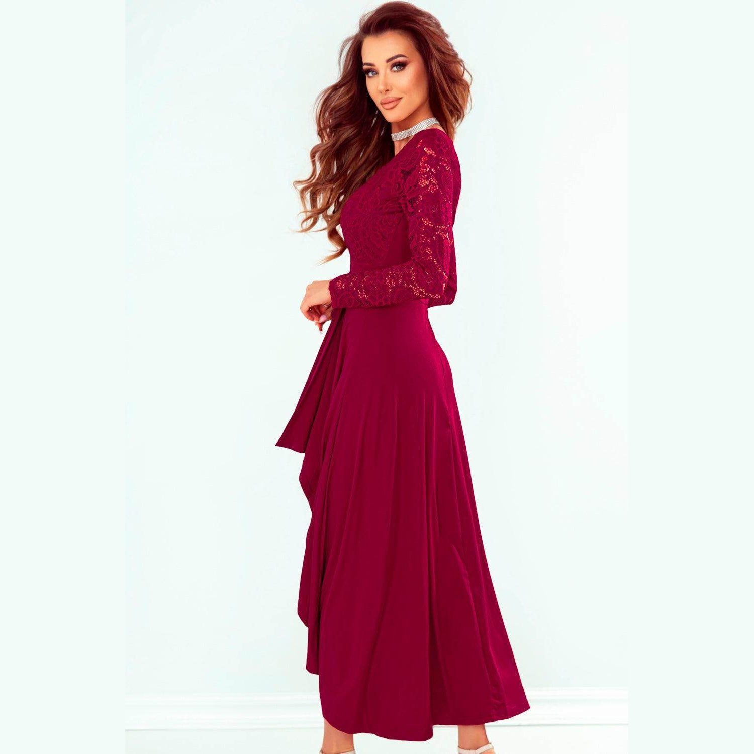Lace High-Low V-Neck Dress - VacationGrabs