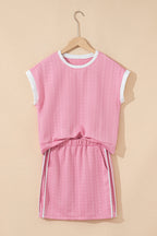 Textured Contrast Trim Crewneck Tee & Pocketed Skirt Set