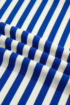 Stripe Contrast Trim Polo Collar Ruffle Sleeve Blouse