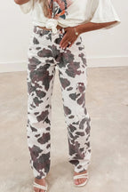 Western Cow Spot Cargo Pocket Straight Leg Jeans