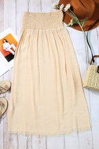 Solid Shirred High Waist Side Slit Beach Maxi Skirt
