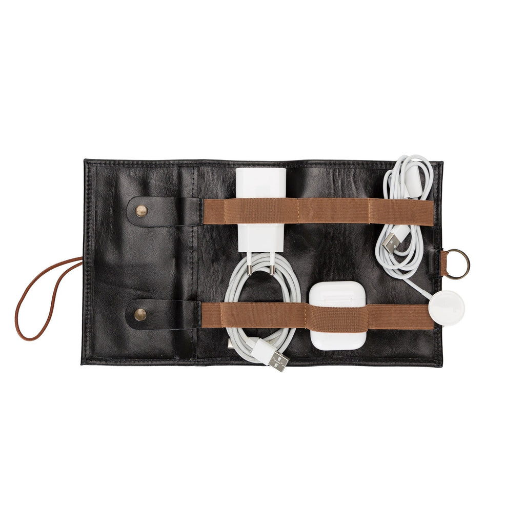 Premium Leather Cable Organizer Travel Pouch