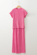 Solid Corded T-Shirt and Pants Set