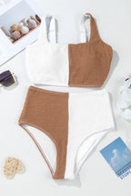 Colorblock Corded Top & High Waist Bikini Set