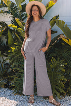 Solid Corded T-Shirt and Pants Set