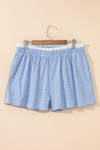 Plus Size Gingham Plaid Ruffle Contrast Trim Shorts
