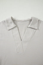 Stripe Dolman Sleeve Polo Shirt & Drawstring Shorts Set