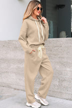 Solid Corduroy Lace Hoodie and Pants Set