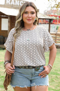 Faith Plus Size Geometric Ruffled Sleeve Blouse