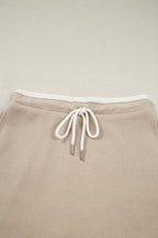 Colorblock Raw Edge Pullover and Drawstring Skirt Set