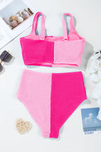 Colorblock Corded Top & High Waist Bikini Set