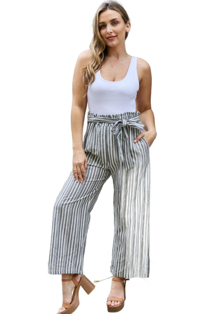 Women's Pants Heimish Find Your Path Full Size Paperbag Waist Striped Culotte Pants