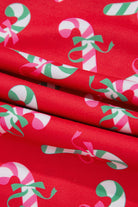 Women's Sleepwear/LoungewearRed Christmas Candy Cane Print Pocketed Knotted Pajama Set - VacationGrabs