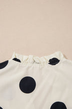 Polka Dot V-Neck Ruffle Short Sleeve Blouse