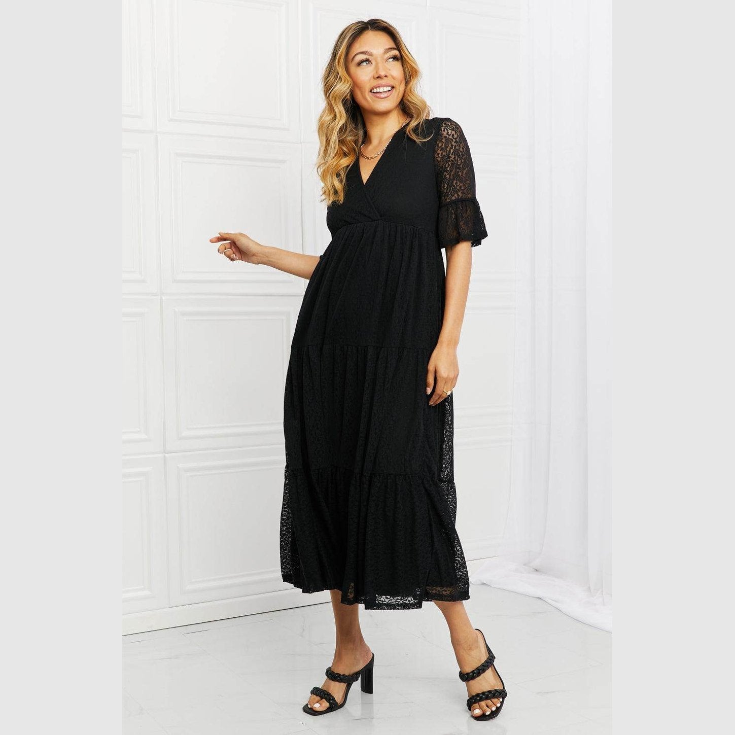 Lovely Lace Black Tiered Dress - VacationGrabs