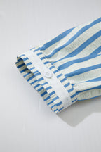 Stripe Collared V-Neck 3/4 Sleeve Blouse