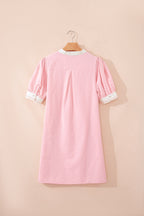 Scallop Trim Colorblock Puff Sleeve Mini Dress