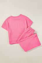 Solid Textured T-Shirt and Drawstring Pants Set