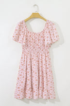 Floral Front Tie Shirred Waist Ruffle Mini Dress