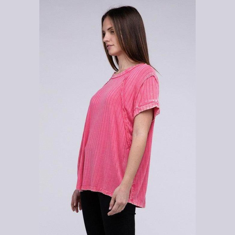 Ribbed Raglan Dolman Sleeve Boat-Neck Top - VacationGrabs