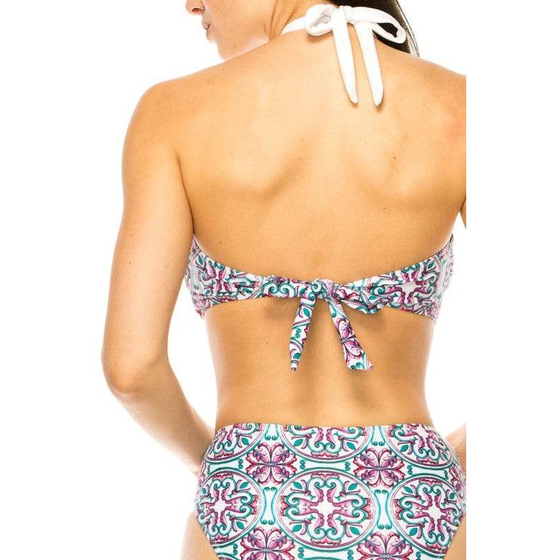 Two Piece Floral Prints Criss Cross Halter Bikini - VacationGrabs