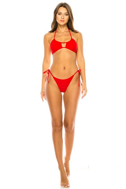 Drawstring Ruched Double-Strap Swim Top and Short Set