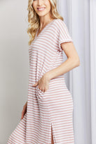 Women's Dresses Heimish Full Size Horizontal Stripe Side Slit V-Neck Dress