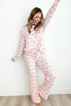 Women's Sleepwear/LoungewearPink Santa Claus Striped Print Loose Fit Two Piece Lounge - VacationGrabs