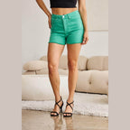 RFM Tummy Control High Waist Raw Hem Denim Shorts - VacationGrabs