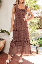 Polka Dot Backless Ruffle Tiered Maxi Dress