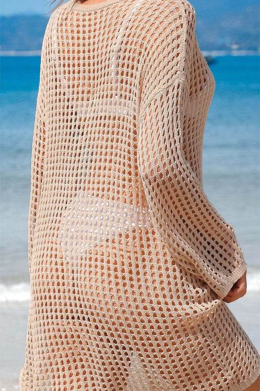 Crochet Side Split Beach Coverups Swimwear Dress - VacationGrabs