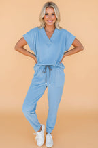 Solid V-Neck Tee & Drawstring Pants Set