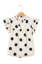 Polka Dot V-Neck Ruffle Short Sleeve Blouse