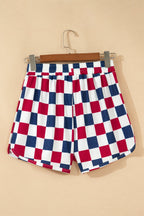 4th of July Checker High Waist Shorts