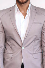 3 pocket Single Button Cotton Beige Jacket – detail view