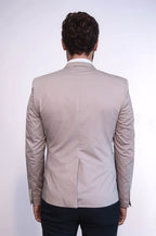 3 pocket Single Button Cotton Beige Jacket – full look view