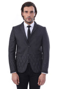 3 Pockets 2 Button Quilted Coat Jacket Black Short Coat – front view