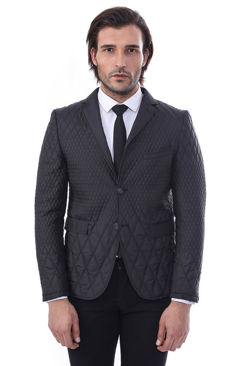 3 Pockets 2 Button Quilted Coat Jacket Black Short Coat – front view