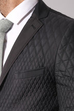 3 Pockets 2 Button Quilted Coat Jacket Black Short Coat – detail view